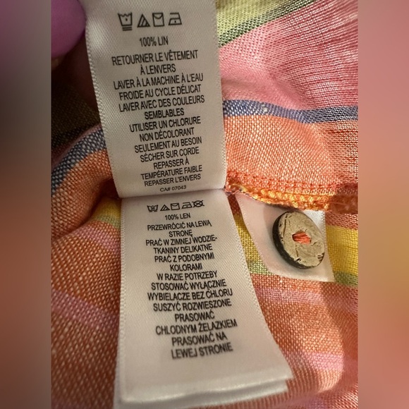 C&C California Womens S Shirt 100% Linen Button Front Rainbow Stripe - Picture 8 of 10